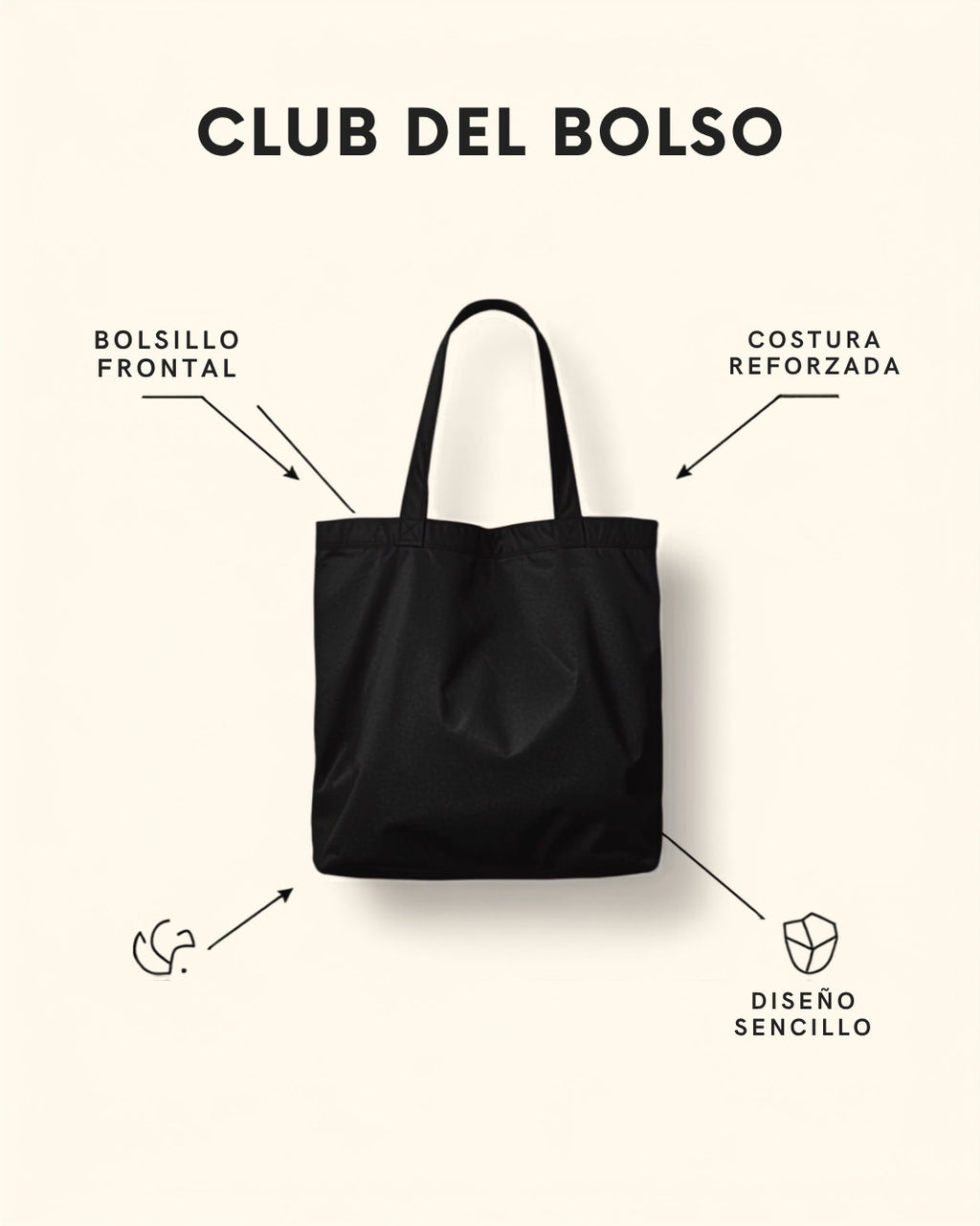 Tote Bag Simple - características: bolsillo frontal, costura reforzada, diseño sencillo