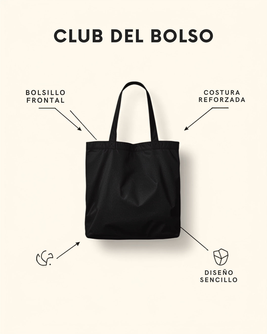 Tote Bag Simple - características: bolsillo frontal, costura reforzada, diseño sencillo